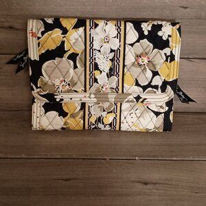 Vera Bradley All Wrapped Up Folding Travel Jewelry Bag Black White Yellow Floral
